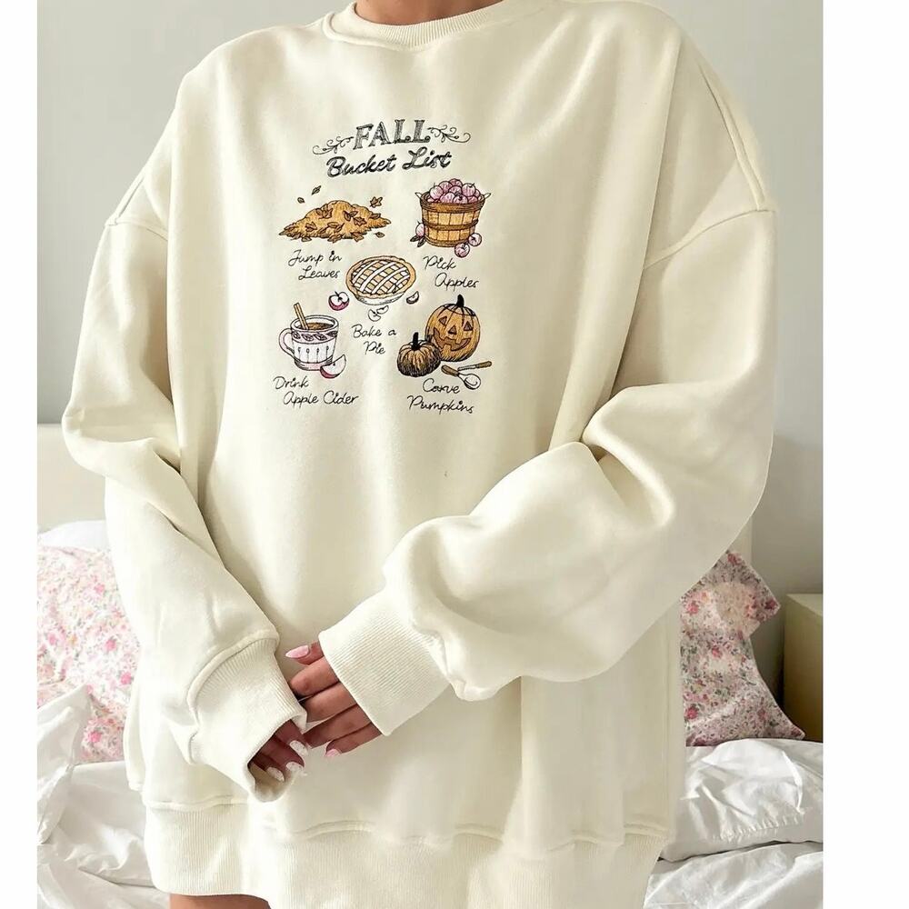 Cottagecore Oversized Cream Fall Bucket List Sweatshirt⁠ sunkissed coconut